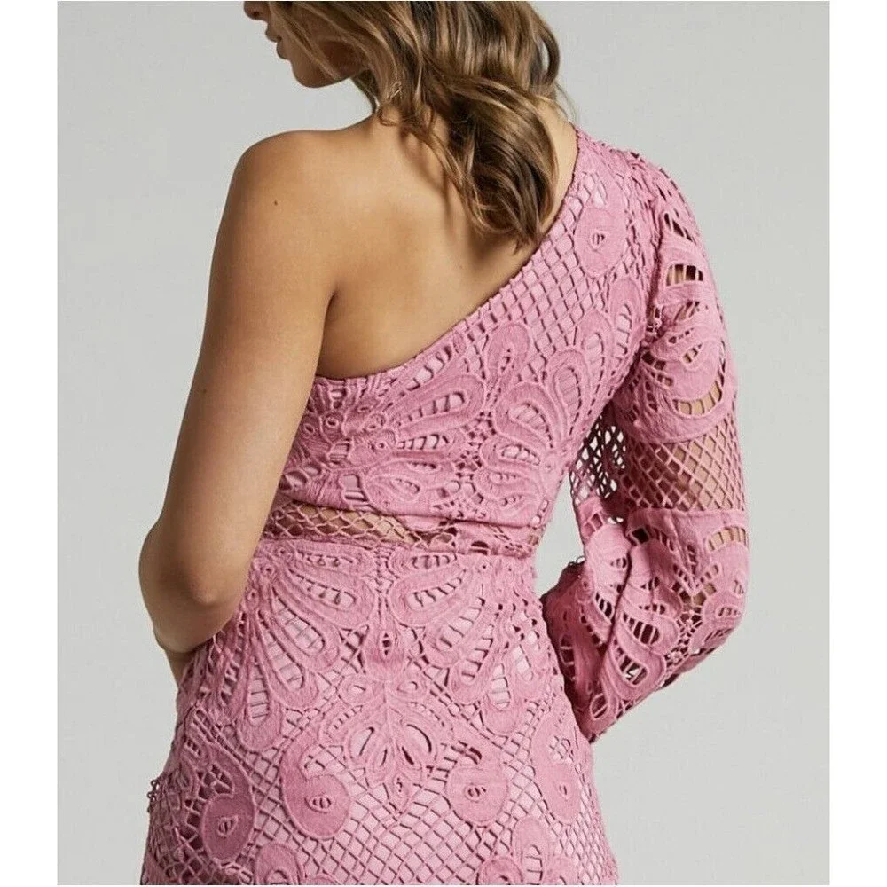 NWT Showpo. Kiss Me Quick One Shoulder Dress Size 6 Dusty Rose - Picture 5 of 14